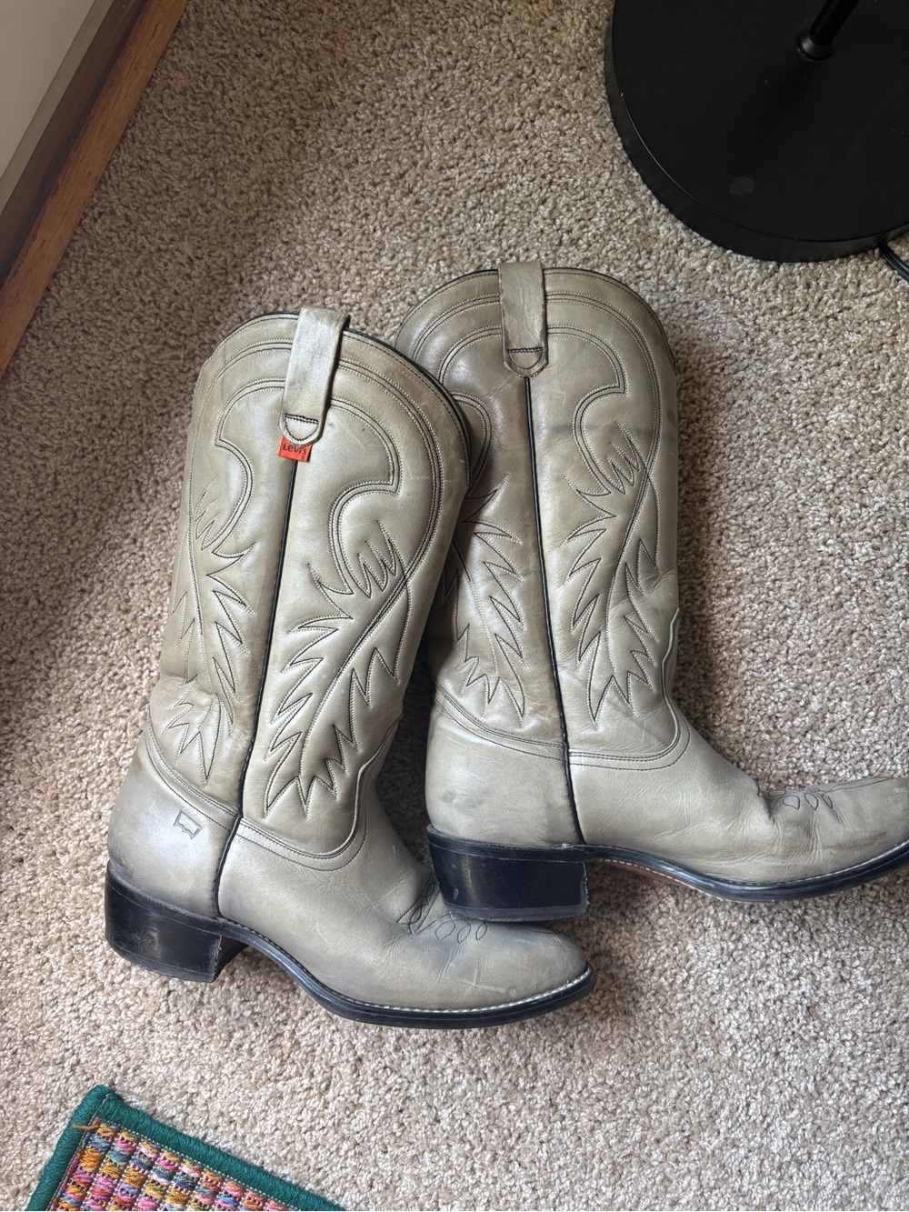 Levi Orange Label Green Gray Leather Western Cowboy Boots